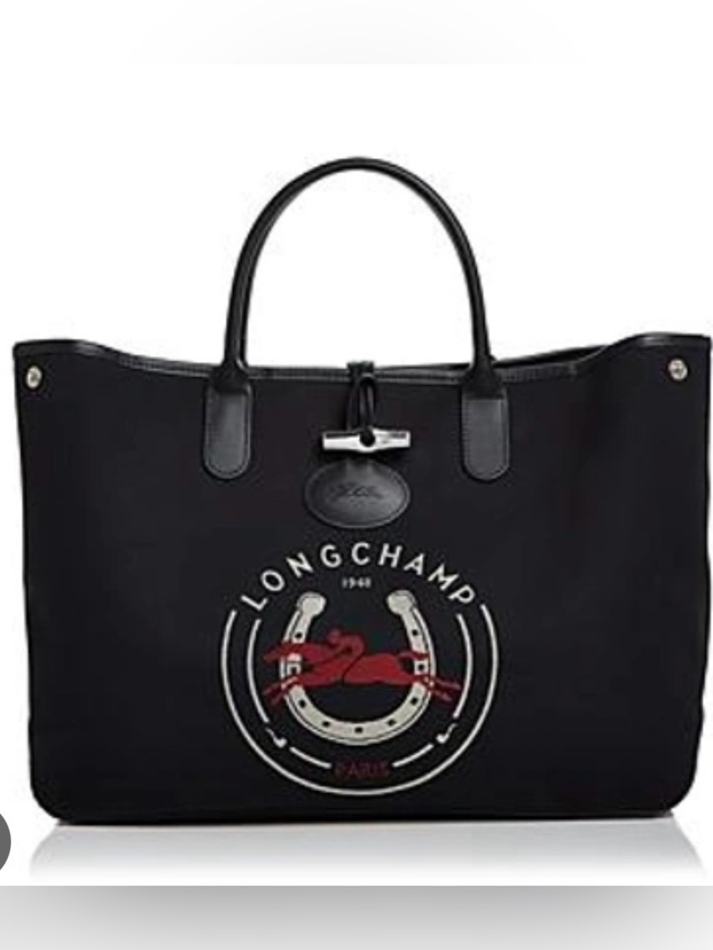 Longchamp Roseau Navy Canvas Paris 1948 Jockey Tote